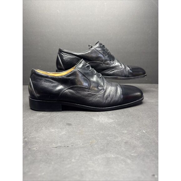 Pronto‎ Uomo 8.5? Men's Black Oxford Shoes In Box Wide Width Italy Leather - Picture 1 of 9